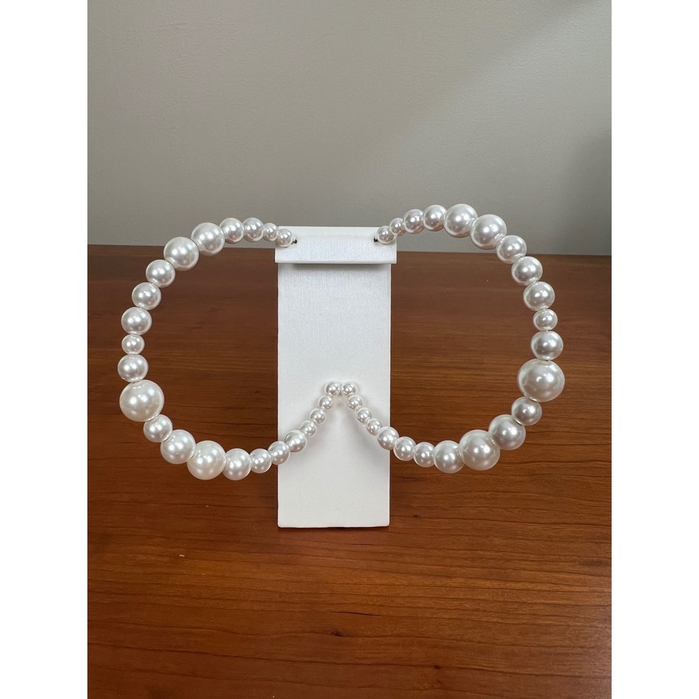 Large Graduated Faux Pearl Hoop Earrings White Statement C-Hoops Bridal Jewelry